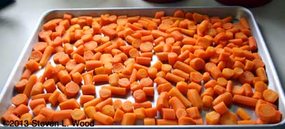 Frozen carrots on cookie sheet