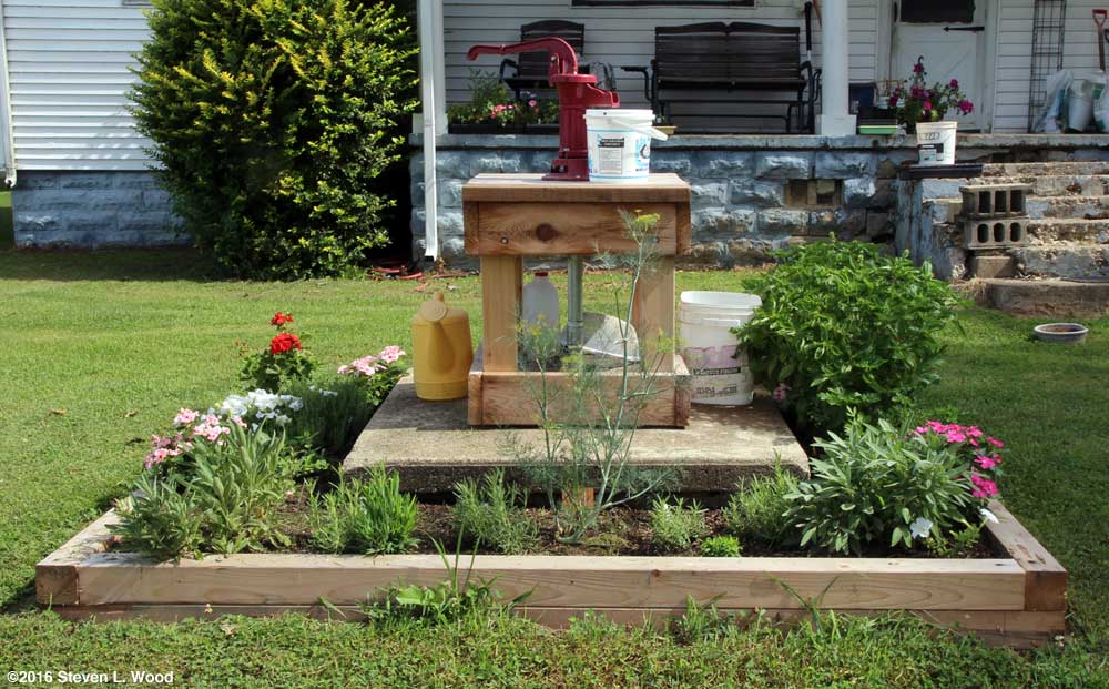 Herb garden around shallow well