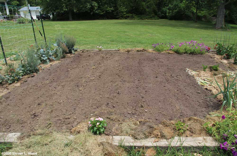Part of main raised bed tilled and raked