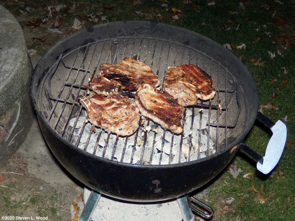 Grilling pork chops in the dark
