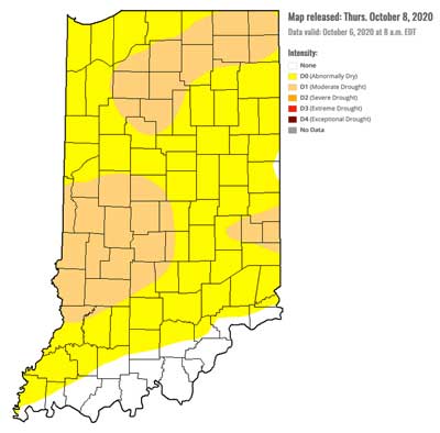 Drought Monitor for Indiana - October 8, 2020