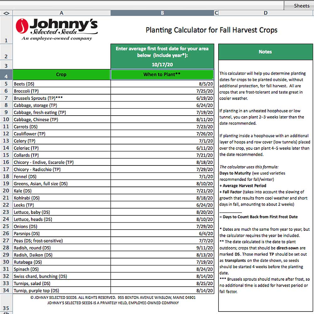 Johnny's Fall Planting Calculator