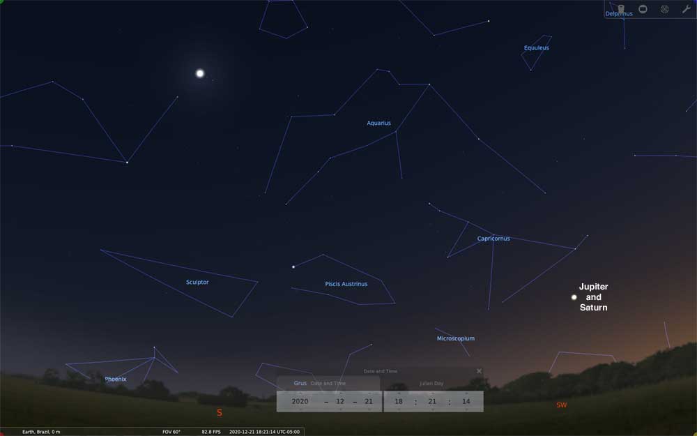 Stellarium view of Jupiter/Saturn Conjunction