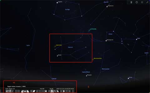 Controls and meteor showers shown