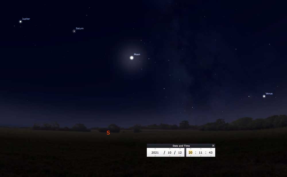 Stellarium map of night sky 10-12-2021