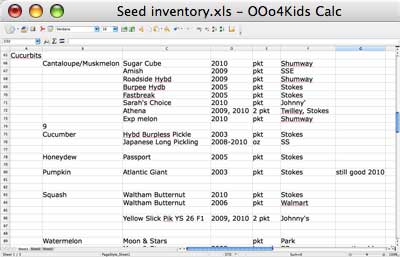 Seed Inventory Spreadsheet