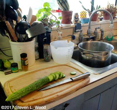 Cutting JLP cucumbers for pickles