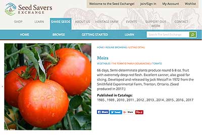 2017 Moira listing on Seed Savers Exchange