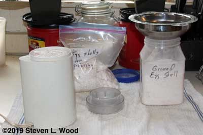 Grinding egg shells to powder for use in the garden