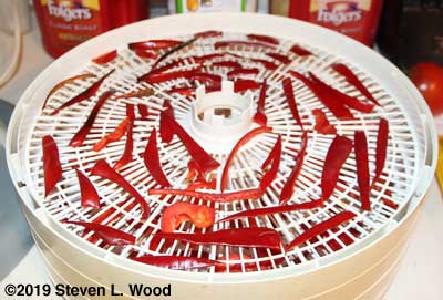 Peppers on dehydrator tray