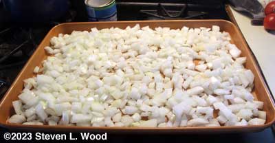 Walla Walla sweet onions chopped and ready for freezing