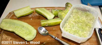 Scraping cucumber seed out of cukes