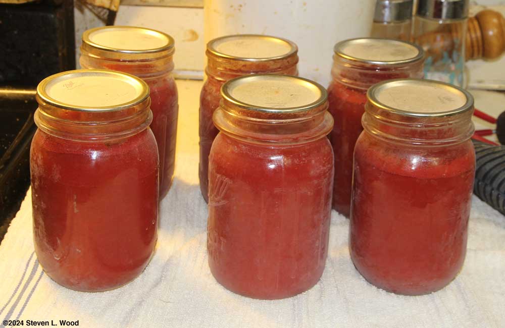 Six pints of canned tomato puree
